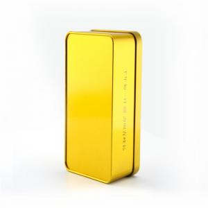 Caja rectangular de lata de té con acabado metálico dorado