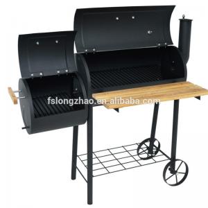 Bbq de dos / doble / doble barril de alta calidad con chimenea y mesa de madera
