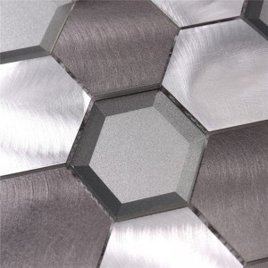 Teja de mosaico de cristal del hexágono de cristal de la mezcla de aluminio del metal para la pared Backsplash de la cocina