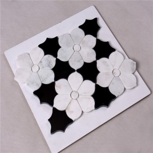 HSC62 Hermoso baño con azulejos en blanco y negro con mosaico de mármol, mosaico de piso y azulejo para pared