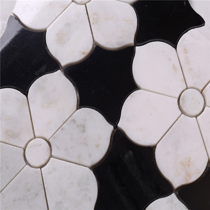 HSC62 Hermoso baño con azulejos en blanco y negro con mosaico de mármol, mosaico de piso y azulejo para pared