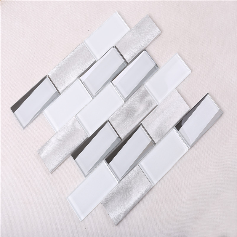 HMB12 Nueva llegada Super White Glass Metal 12x12 mosaicos de calidad superior para cocina