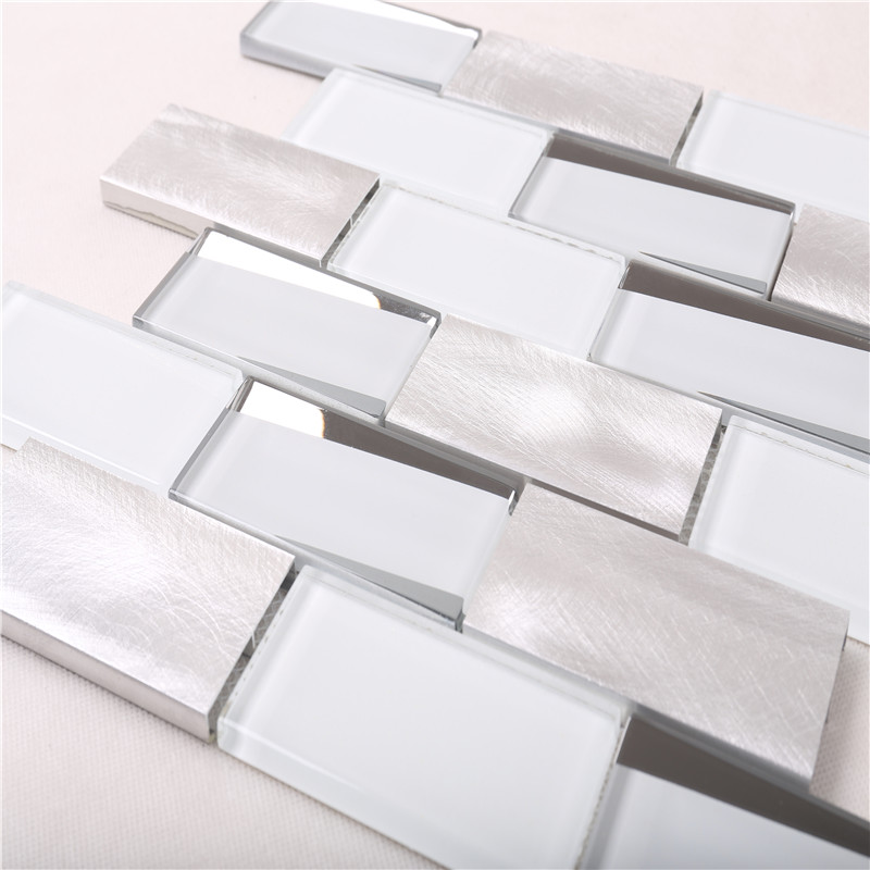 HMB12 Nueva llegada Super White Glass Metal 12x12 mosaicos de calidad superior para cocina