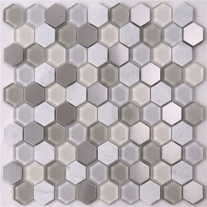 Azulejos de mosaico de vidrio en forma de diamante hexagonal