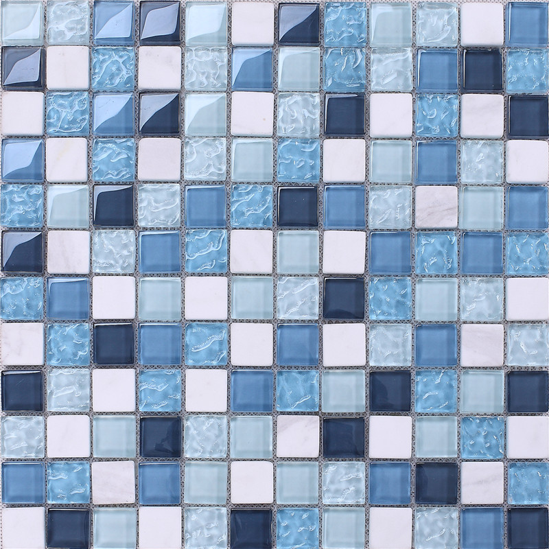 Azulejos de vidrio azul con forma cuadrada de diseño decorativo KS205 para la ducha del baño Aseo de azulejos y baldosas