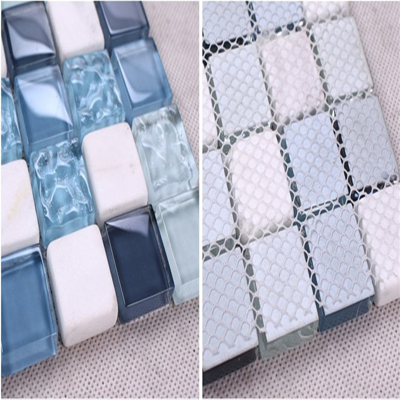 Azulejos de vidrio azul con forma cuadrada de diseño decorativo KS205 para la ducha del baño Aseo de azulejos y baldosas