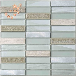 Nuevo producto Azulejo de vidrio ondulado Azulejo de vidrio burbuja Vidrio azul mate Azulejo de mosaico de cerámica de metal para cocina Salpicadura Azulejo de vidrio roto Azulejo de vidrio de arabescos