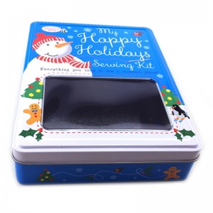 Nuevo diseño pequeño rectangular caja de lata de regalo de Navidad con ventana