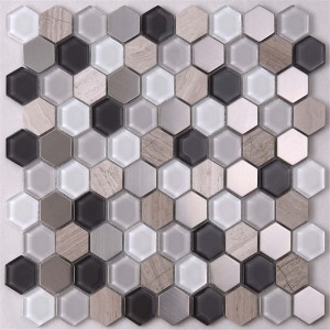 Teja de mosaico de cristal del metal del hexágono de mármol mezclado caliente de la venta para la decoración interior