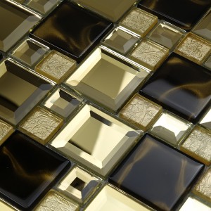 Material de construcción Decoración de pared Azulejo biselado dorado brillante de vidrio mosaico