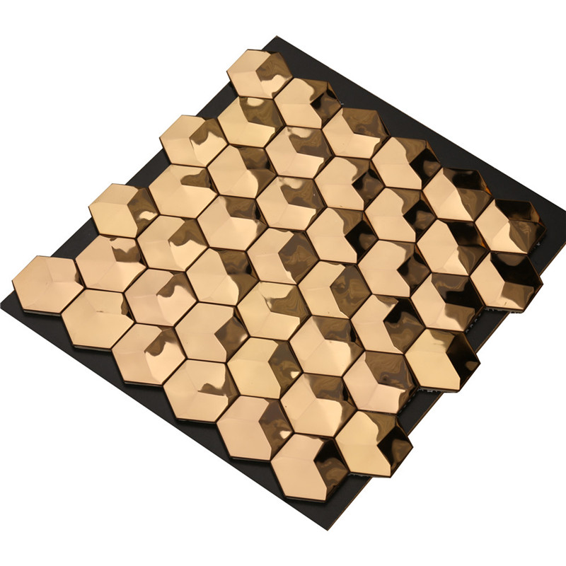Azulejos de pared de metal hexagonales de oro de lujo 3D Arte decoración
