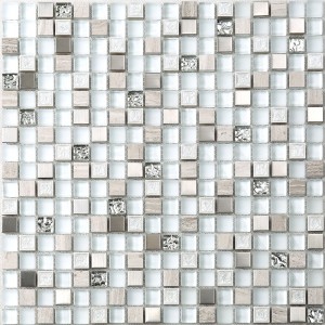 Tejas de mosaico de piedra mixtas de cristal blancas estupendas del subterráneo para la pared del cuarto de baño