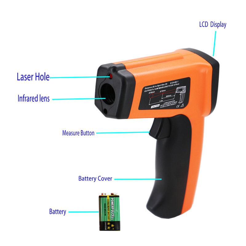 Dispositivo de mano de la herramienta de Digitaces del termómetro infrarrojo del arma de la temperatura con la vista exacta del laser batería