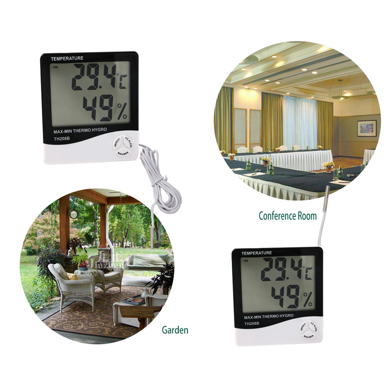 El higrómetro tiene soportes y monitores LCD grandes para la oficina de la sala de estar