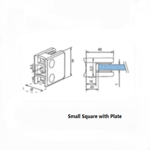 Tipo cuadrado de acero inoxidable con abrazadera de vidrio de placa
