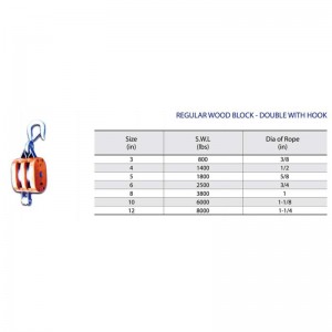 Bloque de madera regular doble con gancho