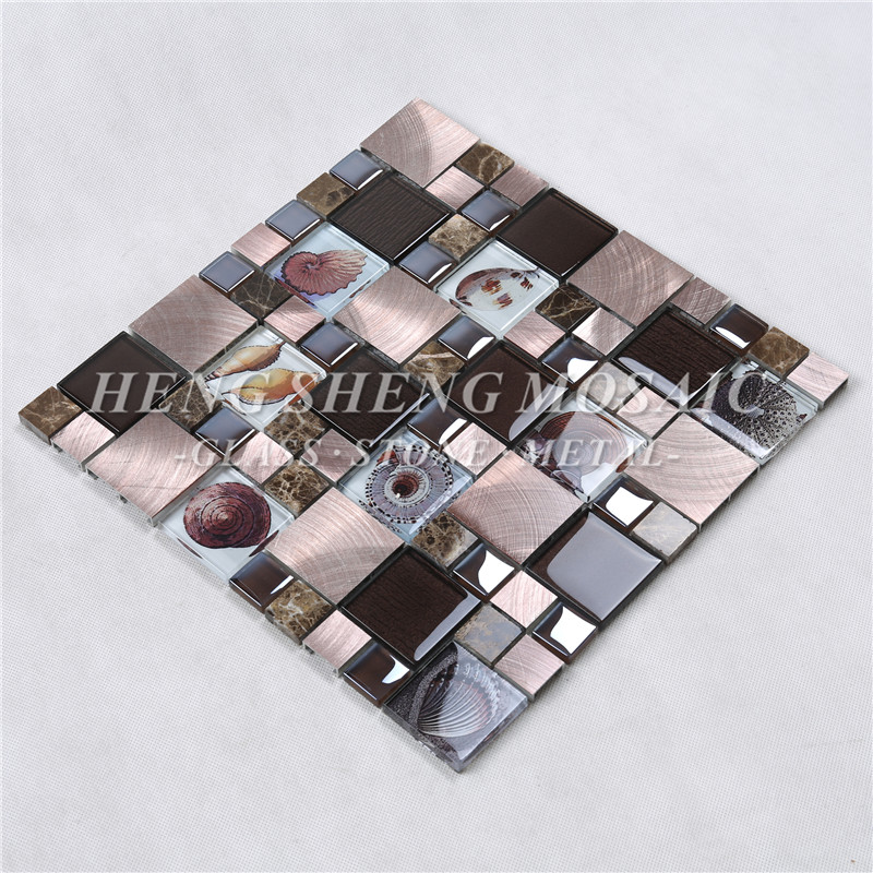 HYC12 Venta al por mayor Antique Ice Crackle Ceramic Mixed Glass Metal Mosaic Subway Tile For Kitchen Backsplash