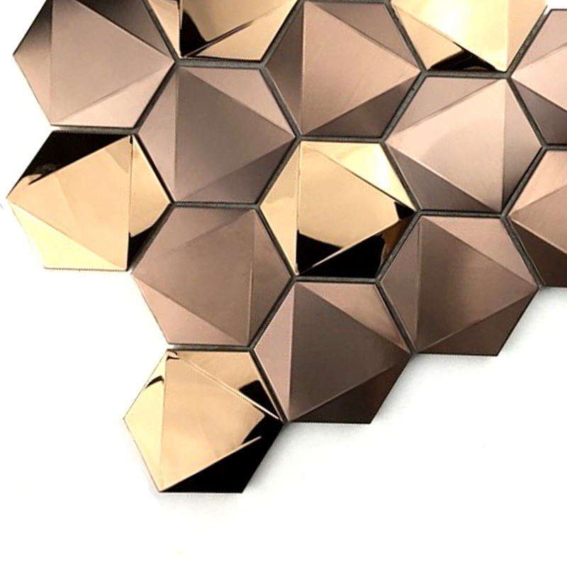El oro inoxidable 3D del hexágono 304/316 de Rose Gold teja el mosaico para la decoración de la pared