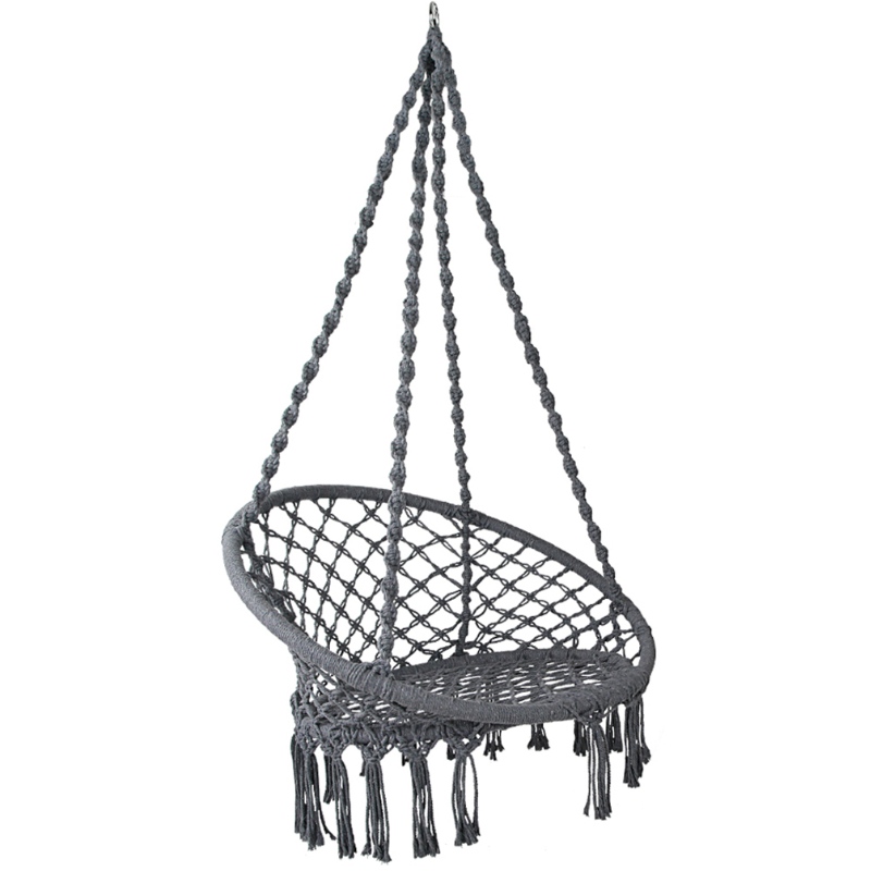 Silla colgante de uso exterior para exteriores, en macramé, para adultos o niños, 100% silla de hamaca de algodón portátil hecha a mano en gris