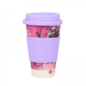 Taza de café de fibra de bambú de viaje ecológico biodegradable reutilizable con tapa de silicona