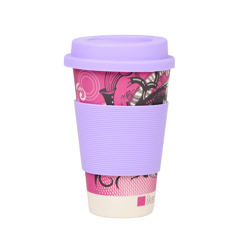 Taza de café de fibra de bambú de viaje ecológico biodegradable reutilizable con tapa de silicona