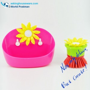 Akbrand - Juego de cepillo de limpieza para cocina y caja de almacenamiento con ventosas a los lados