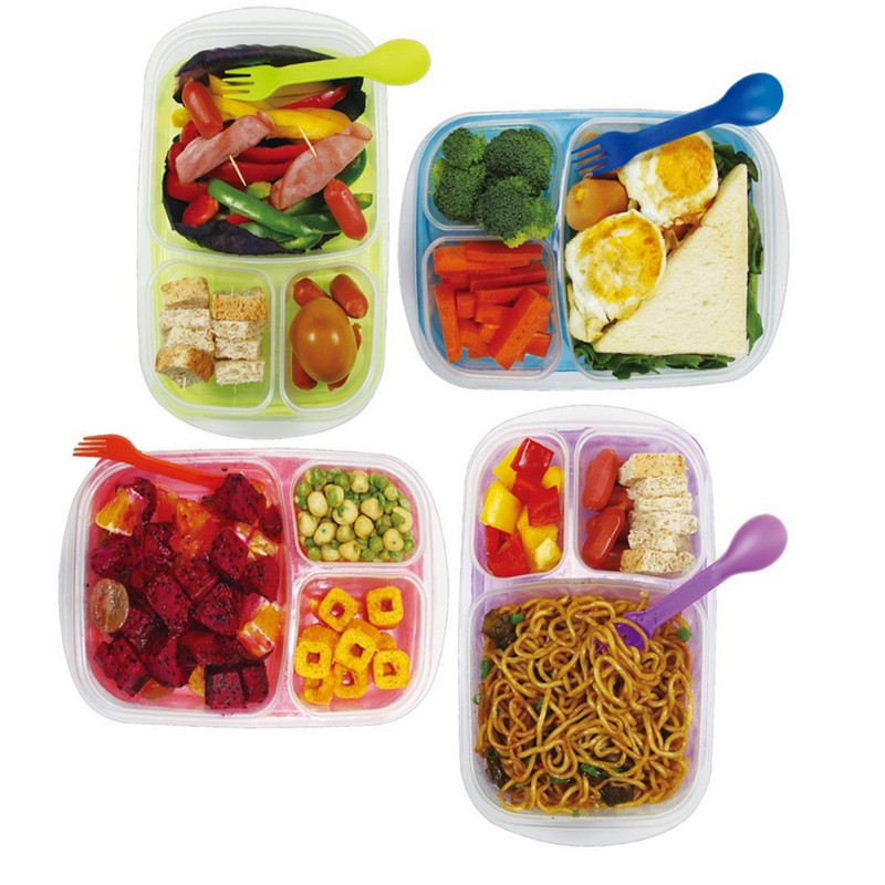 Portátil Fácil Escuela / Oficina 3 compartimentos Bento Lunch Box Comida Comida Prep. Envases