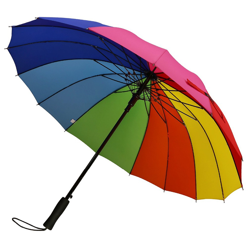 Venta al por mayor regalos de mercancías del arco iris pongee tela 16K paraguas de lluvia automático recto