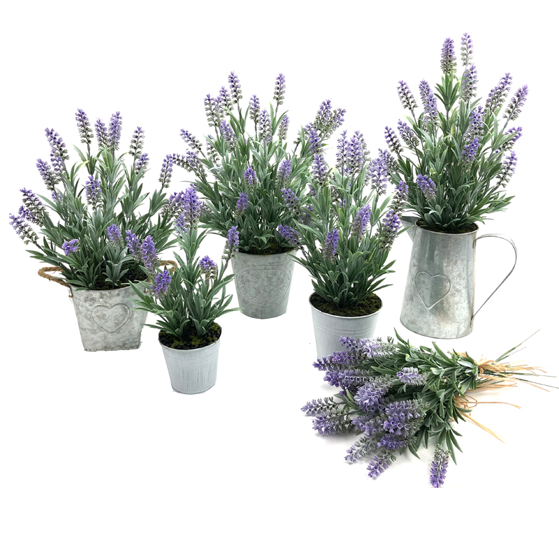 Metal artificial maceta planta decoración del hogar lavanda arreglos florales decoración de mesa