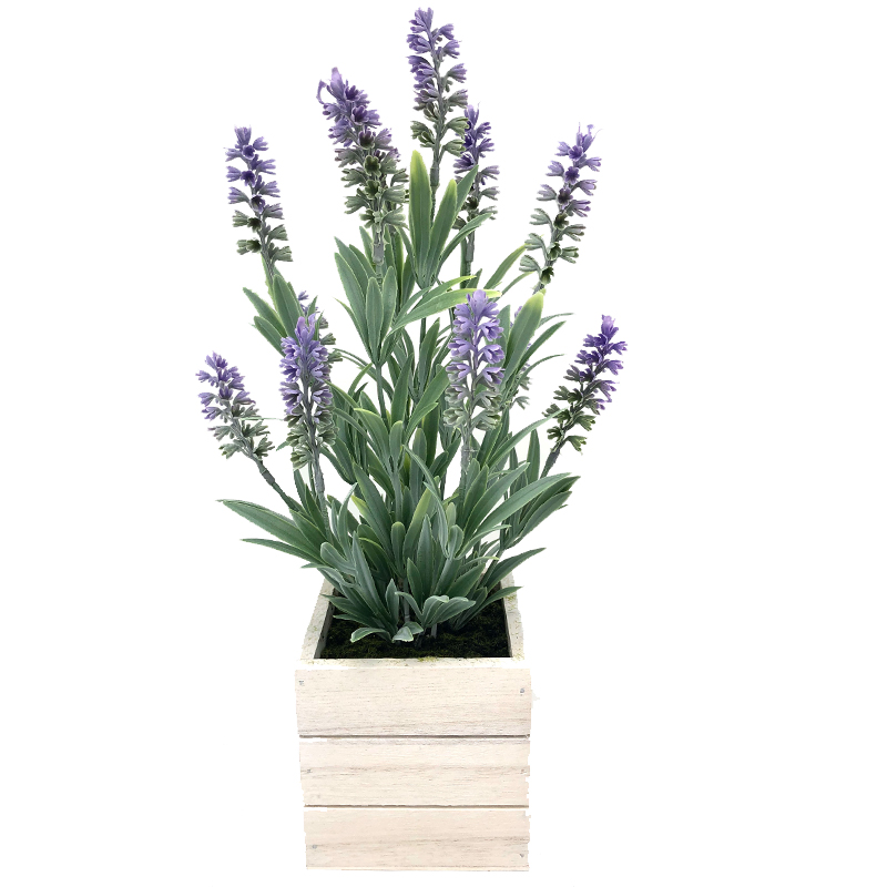 Decoración de mesa artificial Planta de maceta de madera Decoración del hogar Arreglos de flores de lavanda