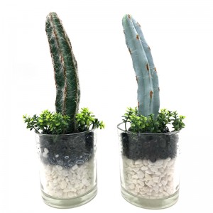Cactus artificial en maceta de vidrio decorativa imitación decoración suculenta para el hogar o la oficina