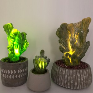 Cactus artificial LED en maceta de vidrio decorativa falsa decoración suculenta