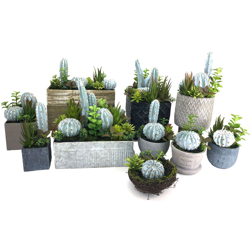 Conjunto de cactus artificial para el hogar o la oficina en maceta decorativa Decoración suculenta