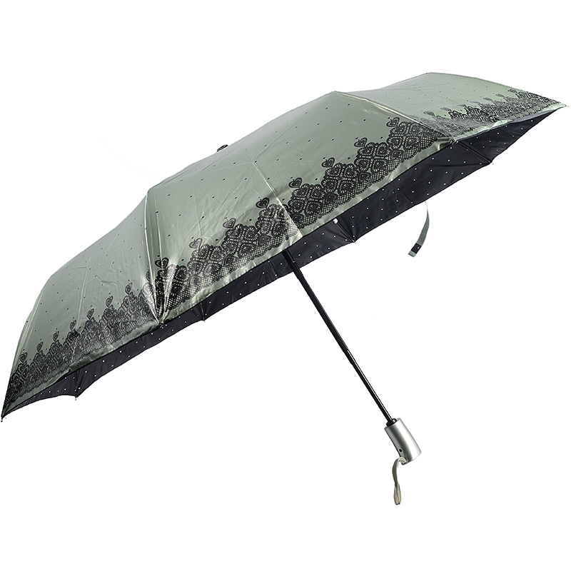 Paraguas de tela con recubrimiento UV de color verde con paraguas de función de apertura automática completa 3 veces
