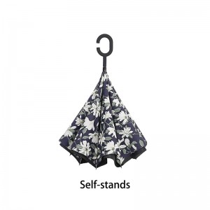 Paraguas de lluvia a prueba de viento con diseño de estampado de flores.