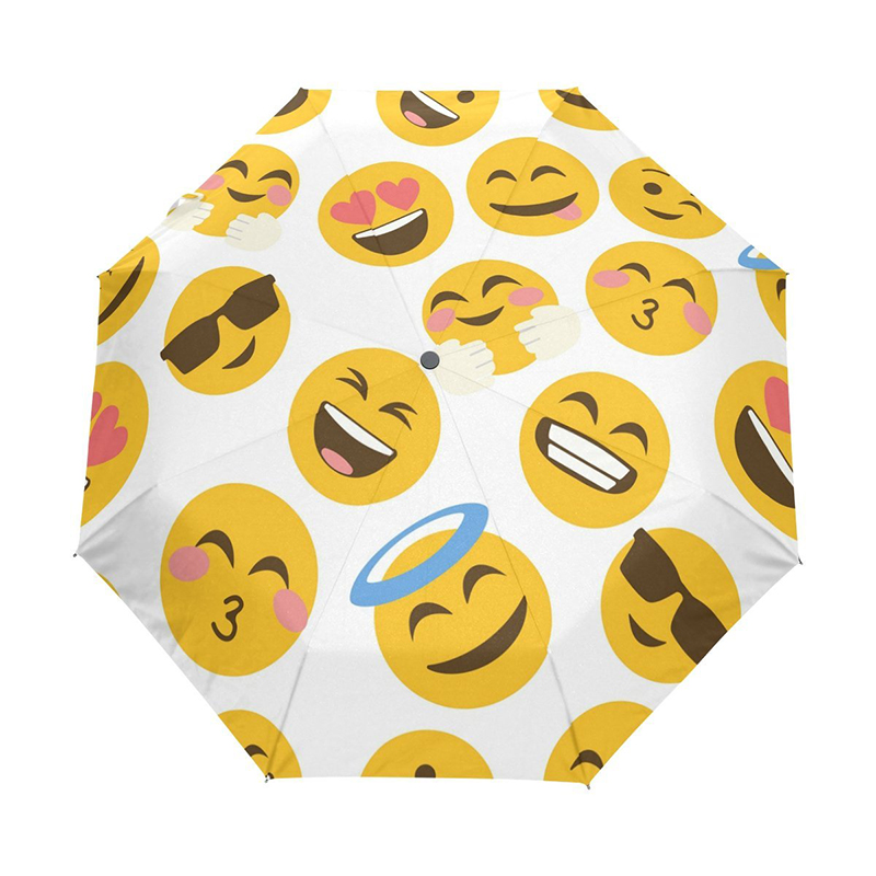 Maravilloso más barato impresión personalizada Emoji paraguas completamente automático 3 plegable