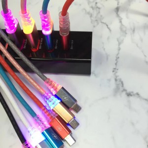 con LED de carga rápida Cable USB redondo para micro USB, tipo C, carga y sincronización de rayos de iPhone