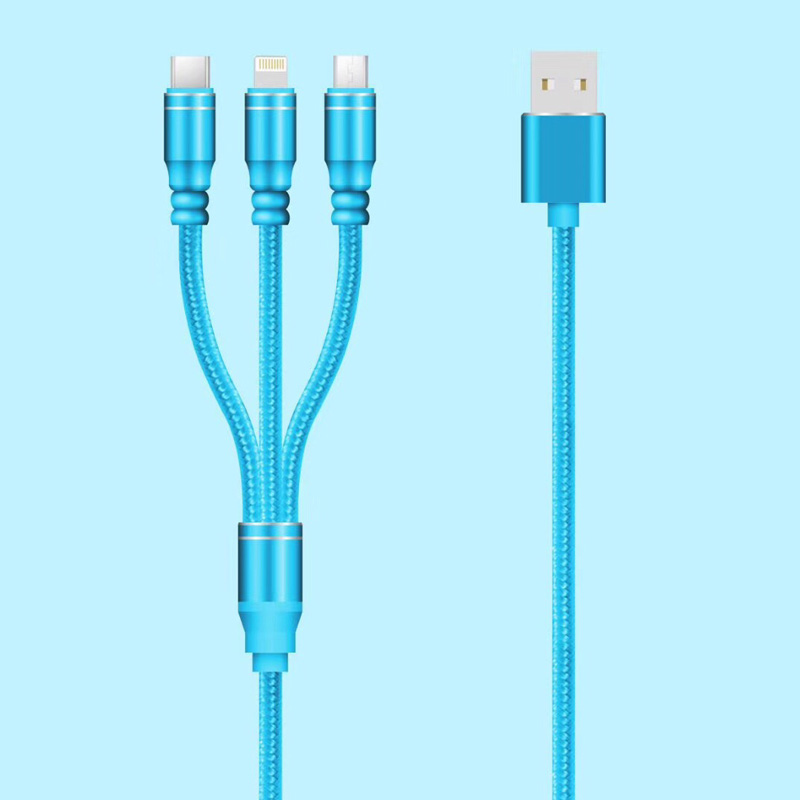 Cable trenzado 3 EN 1 Carga Carcasa de aluminio redonda USB 2.0 Micro a rayo Cable de datos micro USB tipo C