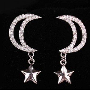 S925 Car Flower Tremella Ornament Star Moon Pendientes de circón incrustados de moda