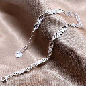 S990 Pulsera de plata Pulsera ligera de lujo de moda Hoja fresca