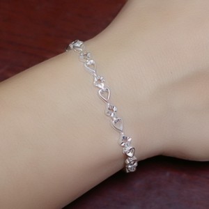 990 Pulsera de plata de corazón a corazón de flores Pulsera de plata de temperamento