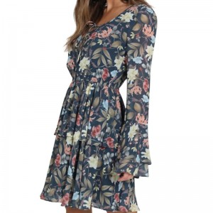 Mini vestido de manga campana para mujer con estampado de moda