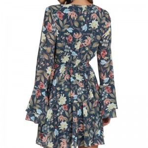 Mini vestido de manga campana para mujer con estampado de moda