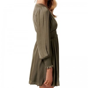 Mini vestido de mujer de manga larga de color caqui de la venta caliente