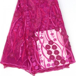 Flor de encaje 3d con lentejuelas Tela africana del cordón francés de alta calidad para el banquete de boda Tela neta del cordón del bordado