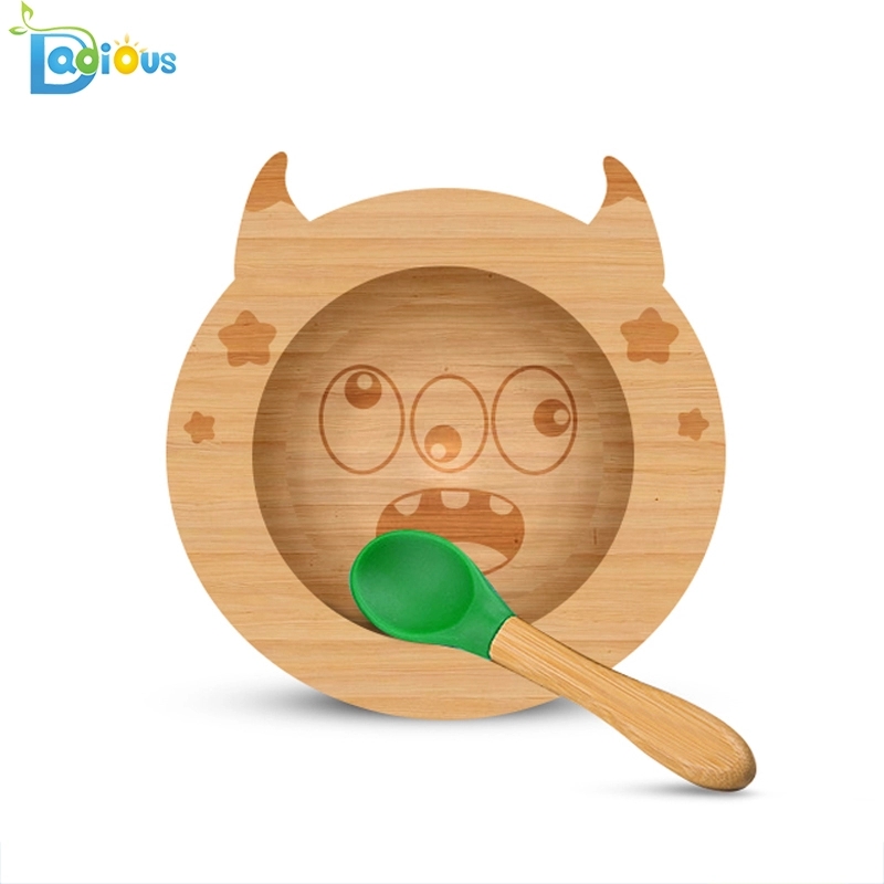 Nuevo diseño de bambú natural Utensilios para bebés Bamboo Baby Plate No tóxico Bamboo Succión Baby Plate