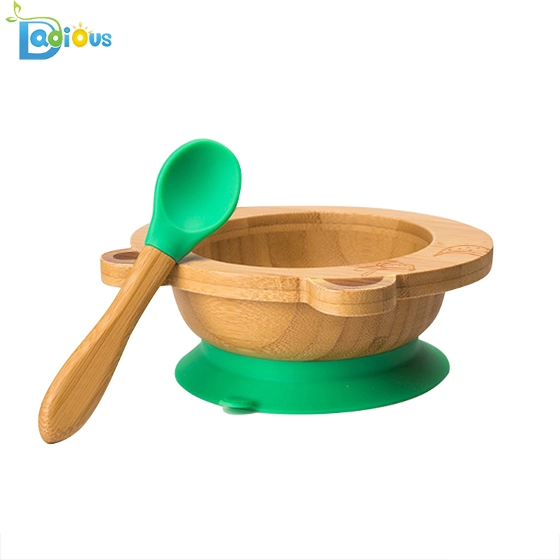 Nuevo diseño de bambú natural Utensilios para bebés Bamboo Baby Plate No tóxico Bamboo Succión Baby Plate