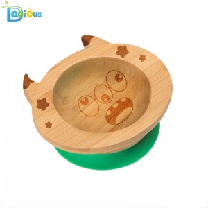 Nuevo diseño de bambú natural Utensilios para bebés Bamboo Baby Plate No tóxico Bamboo Succión Baby Plate