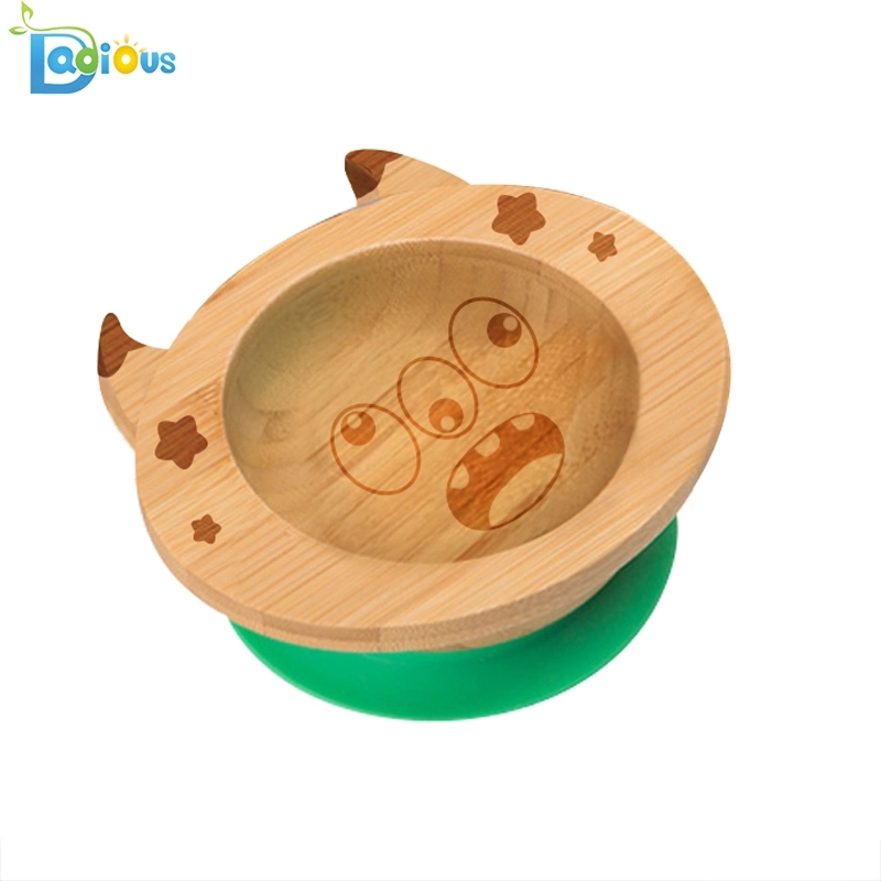 Nuevo diseño de bambú natural Utensilios para bebés Bamboo Baby Plate No tóxico Bamboo Succión Baby Plate