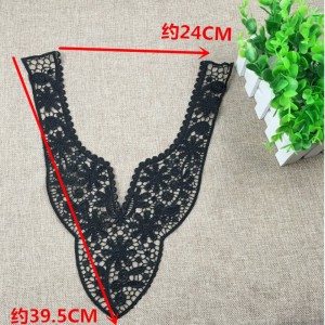 Elegante para mujer DIY Negro Floral encaje escote cuello apliques de tela para el vestido
